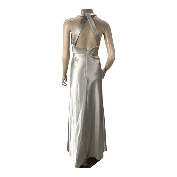 Jenny Yoo Satin Halter Bridesmaid Event Evening Dress Gown Sz 0 Champagne - Picture 5 of 11